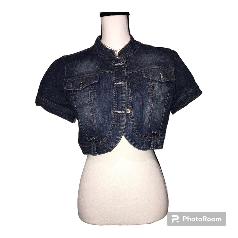 American Rag Cie Cute Denim Blue Short Sleeve Vest Jacket Size L